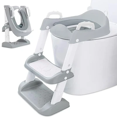 Abbildung von FAMKEEP Toilettensitz Kinder WC,Toilettenaufsatz Kinder, Toilettentrainer mit Treppe,Verstellbar PU Sitzkissen, Splash und Rutschfest, für Jungen Mädchen