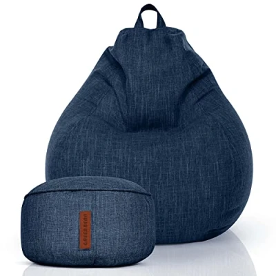 Abbildung von Green Bean Sitzsack Home Linen (2er Set Indoor (80 x 90 50 cm) + Sitzpouf (25 45 mit EPS Perlen Füllung , Fußhocker Fußkissen Sitz pouf Bodenkissen Liegekissen), Sitzkissen Lounge Chair Sitzhocker Relax Sessel Bag