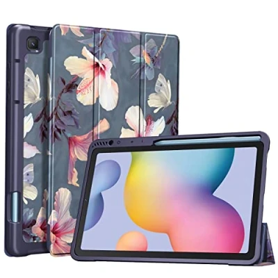 Abbildung von Fintie Samsung Galaxy Tab S6 Lite 10.4 Zoll 2024/2022/2020 Slim Hülle mit integriertem S Stifthalter, Smart Back Cover, Weiche TPU Rückschale, Auto Schlaf/Wach Funktion, Blumen Hibiskus