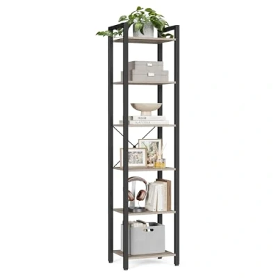 Abbildung von VASAGLE Regal, Bücherregal, Standregal, Aufbewahrungsregal 6 Ebenen, offene Ablagen, Industrie Design, für Wohnzimmer Büro Arbeitszimmer Flur, Stahlgestell, greige tintenschwarz LLS101B02