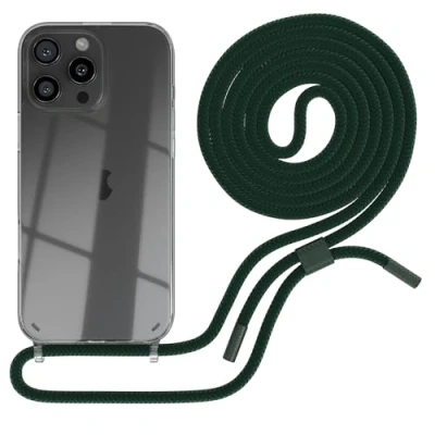 Abbildung von EAZY CASE Handykette kompatibel mit iPhone 16 Pro Max dünne Handyhülle für Apple Hülle Band als Fallschutz Kette zum Umhängen transparente in Pinien Grün Transparent