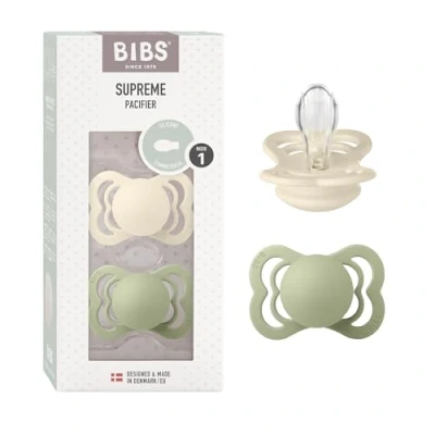 Abbildung von BIBS Supreme Schnuller 2er Pack, BPA frei, Symmetrischer Nippel. Silikon, Hergestellt in Dänemark. 0 6 Monate (2er Pack), Ivory/Sage