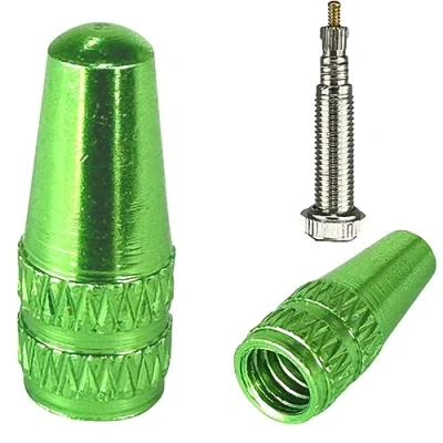 Abbildung von F26 Fahrradreifen 2 x Fahrrad Alu Ventilkappen SV Presta / Französisch Grün