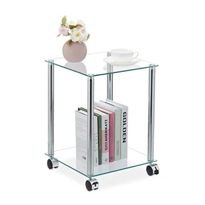 Abbildung von relaxdays Beistelltisch Glas mit Rollen