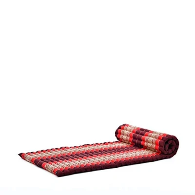 Abbildung von Leewadee Faltbare Bodenmatratze Japanischer Rollbarer Futon Tatami Faltmatte Gästebett Camping Matratze Thai Massage Matte, Kapok Füllung, 190 x 70 cm, Rot