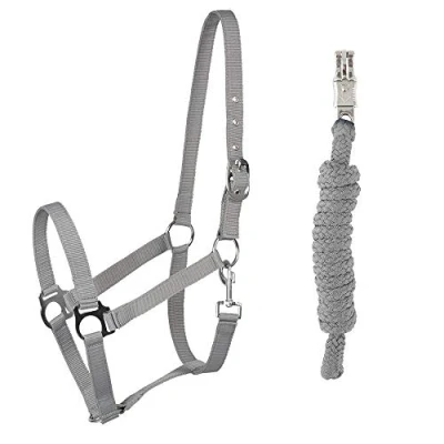 Abbildung von PFIFF 102931 Halfter und Strick Set, Kunststoffhalfter Führstrick, Grau Cob