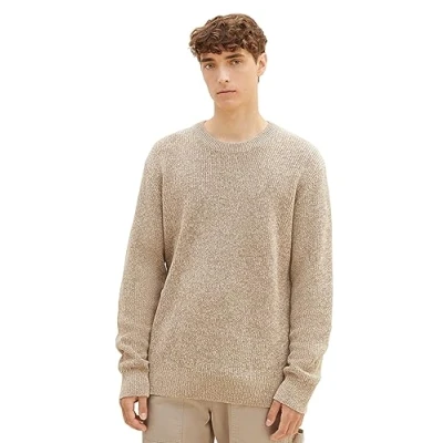 Abbildung von TOM Tailor Denim IN Melan Strickpullover, Herren, Größe: Medium, Ecru tonal mouline