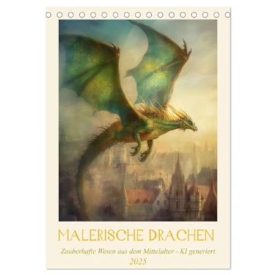 Abbildung von Malerische Drachen (Tischkalender 2025 DIN A5 hoch), CALVENDO Monatskalender