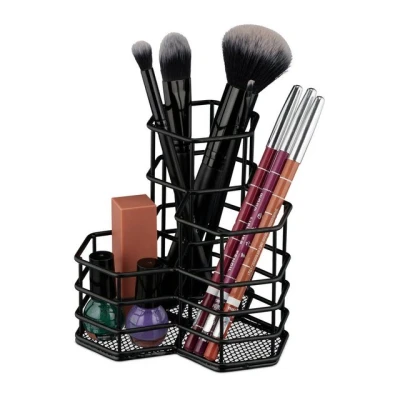 Abbildung von relaxdays Make Up Organizer Pinselhalter mit 3 Fächern, Schwarz