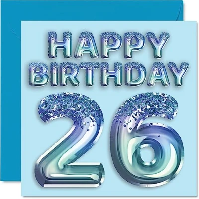 Abbildung von Geburtstagskarte zum 26. Geburtstag für Männer Blauer Glitzer Partyballon Happy Birthday Karten 26 Jahre alten Mann, Bruder, Sohn, Neffe, Onkel, 145 mm x mm, Geburtstag, Grußkarte