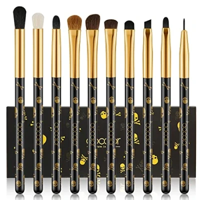 Abbildung von Docolor Gothic Lidschatten Pinselset 10 Stück Totenkopf Druck Augen Make Up Pinsel Augenpinsel Set für Augenbraue Eyeliner Blending
