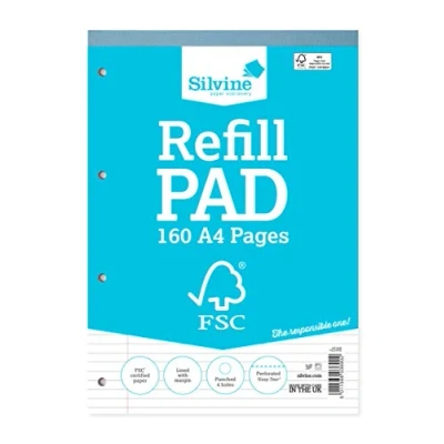Abbildung von Silvine Nachfüllblock, 160 Seiten, A4, FSC. FSCRP80 Liniert 8 mm fein mit Rand