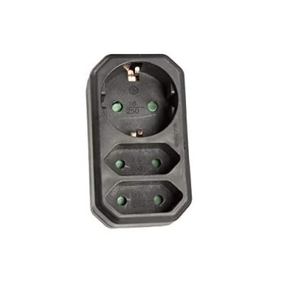 Abbildung von Multistecker Adapterstecker Schutzkontakt KINDERSCHUTZ Verteiler Mehrfachstecker (3 fach senkrecht Schwarz)