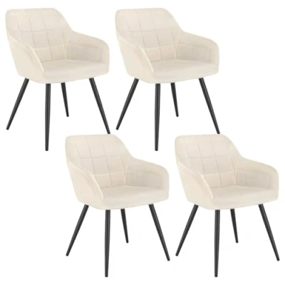 Abbildung von WOLTU 4 x Esszimmerstühle 4er Set Esszimmerstuhl Küchenstuhl Polsterstuhl Design Stuhl mit Armlehnen, Sitzfläche aus Samt, Gestell Metall, Cremeweiß, BH93cm
