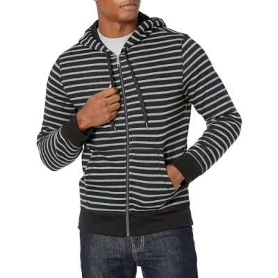 Abbildung von Amazon Essentials Herren Fleece Kapuzenpulli mit durchgehendem Reißverschluss (erhältlich in den Größen Big &amp; Tall), Schwarz Grau Streifen, S