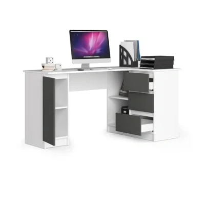 Abbildung von BDW Eckschreibtisch Rechts, 3 Schubladen und 4 Einlegeböden, viel Platz zum Ausbreiten, für Jugendzimmer, Büros Ateliers, Computertisch, Arbeitstisch, Bürotisch, 155x77x93, Weiss/Grau