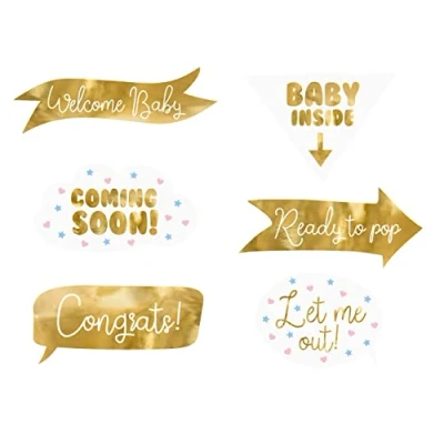 Abbildung von PartyDeco Fotobox Requisiten für Babyparty 6er Set Foto Zubehör Accessoires Utensilien Fotospiel weiß Gold