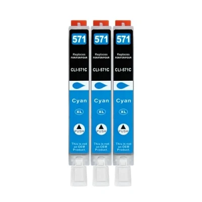Abbildung von 3 XXL Druckerpatronen kompatibel zu CLI 571 C Cyan für Canon PIXMA MG5750 MG5751 MG5752 MG5753 MG6850 MG6853 MG7750 MG7753 TS5050 TS5053 TS5055 TS6050 TS6052 TS8050 TS8053 TS9050 TS9055