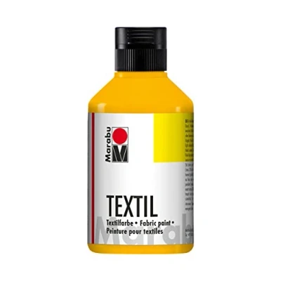 Abbildung von Marabu 17160013021 Textil Stoffmalfarbe für helle Stoffe, Mittelgelb 250 ml, Druckfarbe auf Wasserbasis, waschbeständig bis 60C, Fixierung durch Bügeln o. Backofen