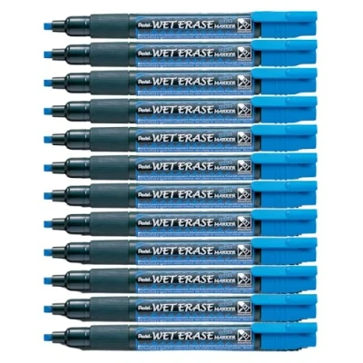 Abbildung von Pentel SMW26 CO Wet Erase Marker, Kreidemarker, Feucht abwischbar, Keilspitze, 12 Stück, Blau