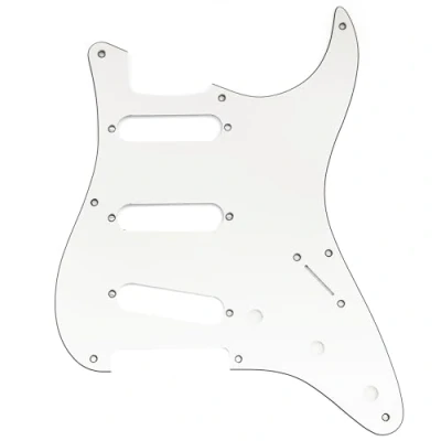 Abbildung von Musiclily Pro 8 Löcher ST Schlagbrett SSS Gitarren Pickguard für 2008 2019 China Squier Classic Vibe SQ CV 50s Reissue Vintage Strat Style E Gitarre, 3 lagig Weiß