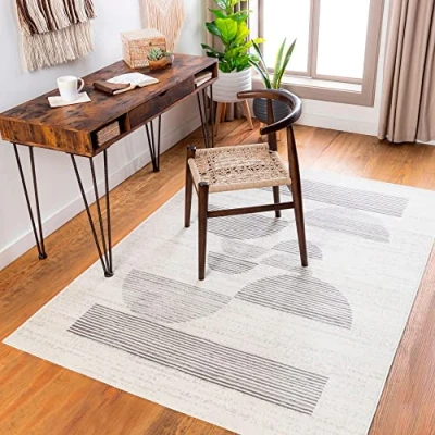 Abbildung von Surya Laredo Teppich Wohnzimmer Boho, großer Schlafzimmer 152x213 cm für Esszimmer mit geometrischem Muster, Skandinavischer Wohnzimmerteppich modern in Elfenbein und Hellgrau