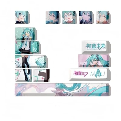Abbildung von Hatsune Miku Tastenkappen, PBT Tastenkappen mit 14 Tasten, Thermosublimation, benutzerdefinierte für Cherry Gateron MX Swithes mechanische Tastaturen.