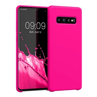 Abbildung von kwmobile Hülle kompatibel mit Samsung Galaxy S10 Plus / S10+ Silikon Handy Case Handyhülle weiche Oberfläche kabelloses Laden Neon Pink