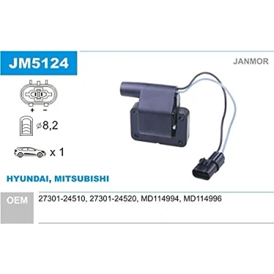 Abbildung von JANMOR JM5124 Zündspule MITSUBISHI: L300 / Delica III Bus, GALANT 5 Stufenheck, 4, HYUNDAI: Pony Excel Limousine