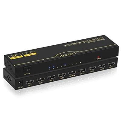 Abbildung von HDMI Splitter 1 in 8 Out Gleichzeitig 4k@30Hz, Verteiler Unterstützt UHD 4K 3D HDCP1.4 für HDTV,DVD,Xbox,PS3/4,Blu ray,Projector
