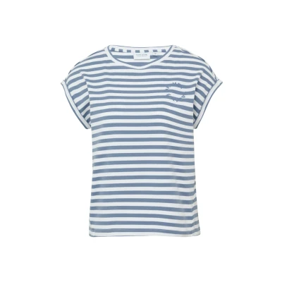Abbildung von comma casual identity Gestreiftes MIT ÜBERSCHNITTENEN Schultern Tshirt print, Damen, Größe: 48, Hellblau