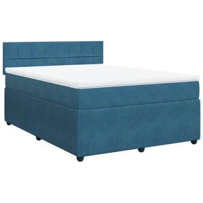 Abbildung von vidaXL Boxspringbett, Doppelbett mit Matratze Matratzenauflage, Bettgestell Lattenrost Kopfteil, Polsterbett Bett für Schlafzimmer, Blau 140x190cm Samt