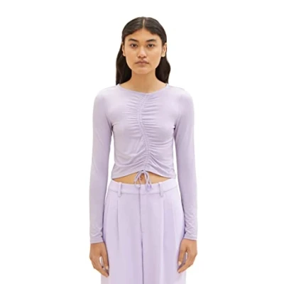 Abbildung von TOM Tailor Denim Curved Rouching Langarmshirt, Damen, Größe: XXL, Lilac vibe