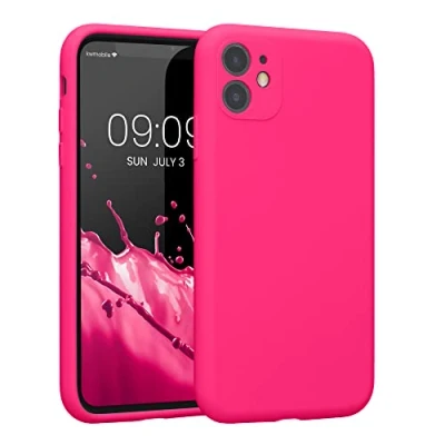 Abbildung von kwmobile Handyhülle kompatibel mit Apple iPhone 11 Hülle gummierte Handy Case aus Silikon in Neon Pink