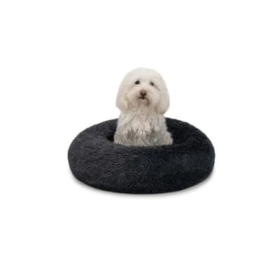 Abbildung von lionto Tierkissen Rundes Haustierbett in Donutform, Plüsch, dunkelgrau, mit Anti Rutsch Noppen, 50 cm Durchmesser