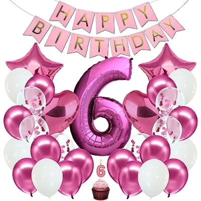 Abbildung von envami® Geburtstagsdeko Mädchen Pink Zahl 6. Geburtstag Happy Birthday Deko Folienballon 6 Luftballon Kindergeburtstag