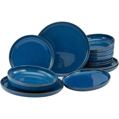 Abbildung von CreaTable Tafelservice &quot;Geschirr Set Atlantico&quot;, (Set, 12 tlg., Teller für 4 Personen), Service, mit Kobalt Blau Reaktivglasur, Teile, Personen
