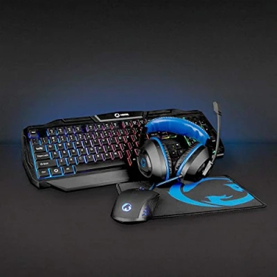 Abbildung von NEDIS Gaming Combo Kit 4 in 1 Tastatur, Headset, Maus und Mousepad 5 V 0.5 A Rechtshändig 6 Knöpfe Operating System Windows USB 1200/1600 / 2000/3200 DPI Deutsches Layout