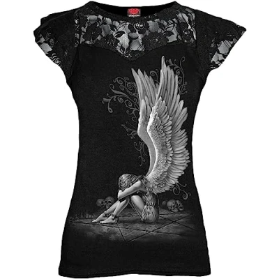 Abbildung von Spiral Enslaved Angel Top mit Flügelärmeln &amp; Spitze Schwarz XL