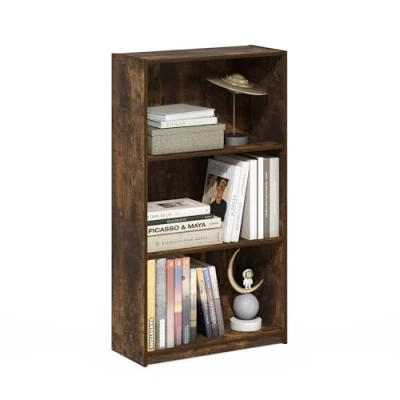 Abbildung von Furinno Basic 3 stufiges Bücherregal mit Aufbewahrungsregalen, Bernsteinkiefer