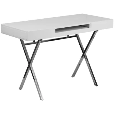 Abbildung von Flash Furniture Computertisch mit Tastaturablage und Schubladen, Metall, Weiß, 1 Stück