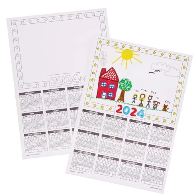 Abbildung von Baker Ross FX871 Kalenderblätter 2024 Packung mit 12, DIY Kalender Bastelzubehör für Kinder