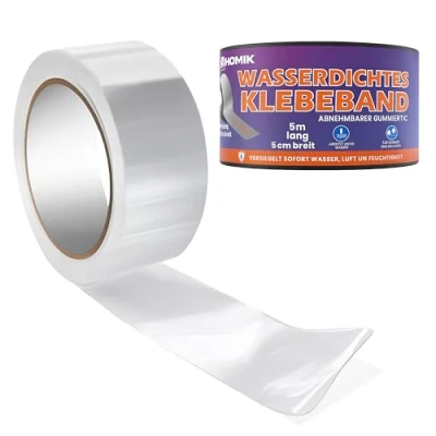 Abbildung von HOMIK 2Stk Je 5CM x 5M Extrem Starkes Transparent Wasserdichtes Klebeband Außen &amp; Innen Dichtungsband Wasserdicht UV Beständig Duct Tape Selbstverschweißendes