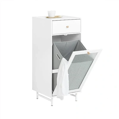 Abbildung von SoBuy BZR116 W Wäscheschrank mit ausklappbarem Wäschesack Wäschetruhe Glastür Wäschesammler Wäschekorb Badschrank Weiß BHT ca. 40x96x40cm