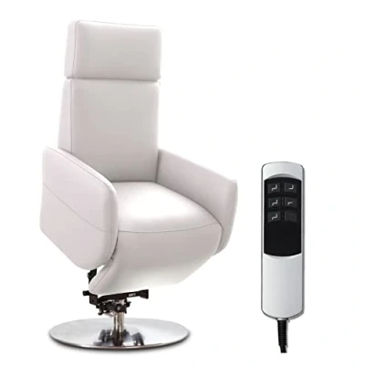 Abbildung von Cavadore TV Sessel Cobra / Fernsehsessel mit 2 E Motoren, Akku und Aufstehhilfe Relaxfunktion, Liegefunktion Ergonomie M 71 x 110 82 Echtleder Weiß