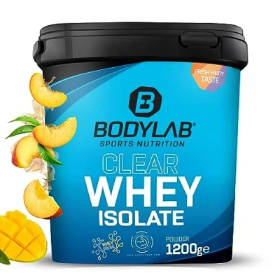Abbildung von Bodylab24 Clear Whey Isolate Mango Pfirsich Eistee 1200g, Eiweiß Shake aus 95% hochwertigem Molkenprotein Isolat, erfrischend fruchtiger Drink, Protein Pulver kann den Muskelaufbau unterstützen