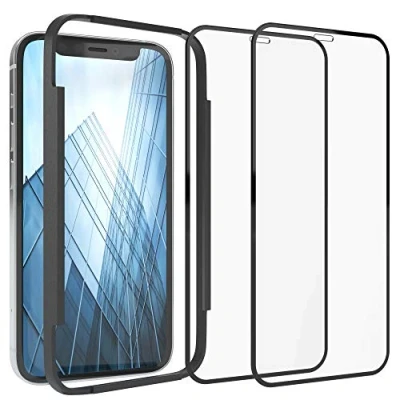 Abbildung von EAZY CASE 2X Displayschutzfolie aus Glas mit Rand kompatibel iPhone 12 Mini, Full Screen Displayschutz Installationshilfe, Schutzglas 5D, 9H, Anti Kratzer, Selbstklebende Glasfolie