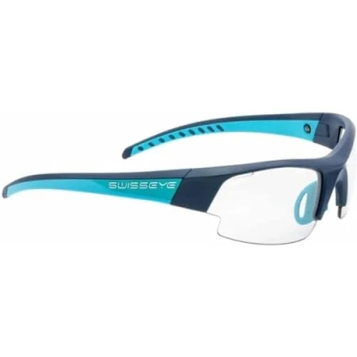 Abbildung von SWISSEYE Gardosa Re+ S Sportbrille (100% UVA , UVB und UVC Schutz, verstellbarer Nasenbereich &amp; gummierte Bügelenden, splitterfreies Material TR90, inkl. Etui), dark blue matt/turquoise