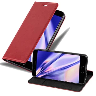 Abbildung von Cadorabo Hülle kompatibel mit Huawei P10 aus Premium Kunst Leder Flip Klappbare Stoßfeste Magnetische [Standfunktion] [Kartenfächern] Cover für Tasche in Rot