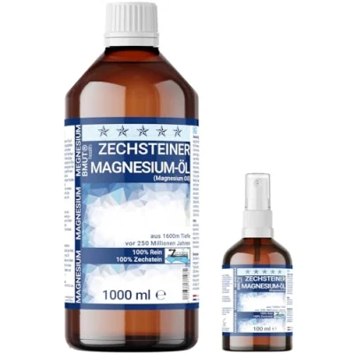 Abbildung von 1000ml Magnesiumöl + 100ml Spray Premium Set 100% Zechstein Für Haut Massage Sport &amp; Muskel Entspannung Sprühflasche Magnesium Öl